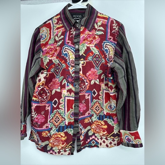 Koos Of Course Size Small Silk Button Down Top Artsy - Picture 1 of 3
